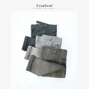 高定秋冬加厚毛呢那不勒斯廓尔格西装裤男士复古意式休闲商务长裤