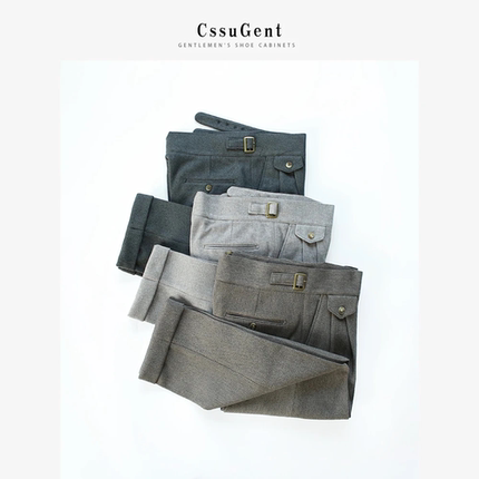 高定秋冬加厚毛呢那不勒斯廓尔格西装裤男士复古意式休闲商务长裤