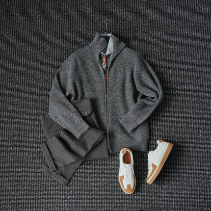 CssuGent高定绵羊毛混纺 高领针织开衫外套男休闲保暖新贵毛衣潮