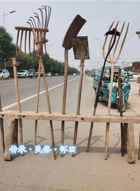 农耕文化风三叉铁锨民俗老物件