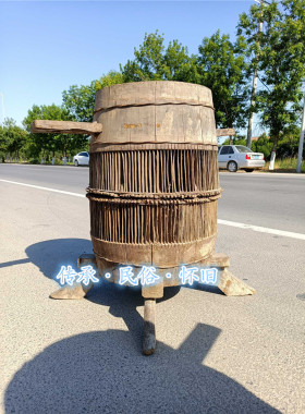 民俗老物件怀旧农耕文化老农具稻米脱壳工具南方土砻子博物馆展览