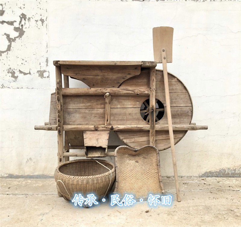 民俗怀旧老物件古代旧农具农耕文化老风车播种机农耕博物馆展览品