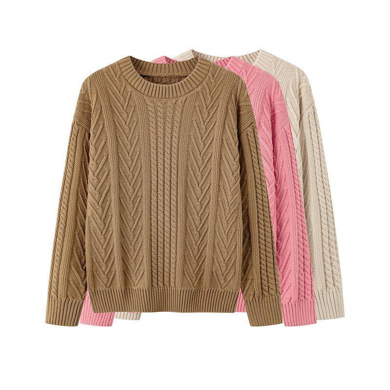 100%全棉麻花毛衣女士厚款秋冬套头新款针织衫宽松型粗线圆领上衣,女装/女士精品,毛针织衫,淘宝优惠券,粉丝福利购,淘宝优惠卷