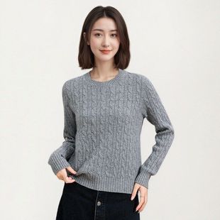天衣无缝麻花毛衣女士韩版拉夫款麻花针织设计圆领100羊毛衫女