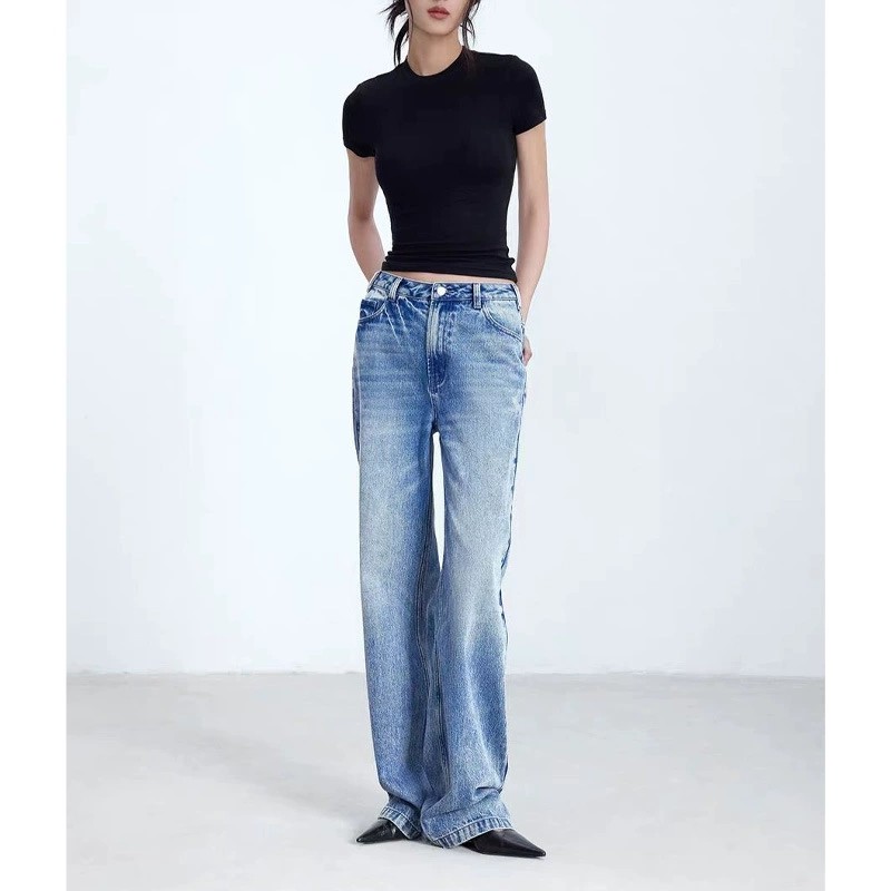 进口Bossa土耳其面料牛仔裤！轻奢高品质雪花蓝直筒阔腿裤6010,女装/女士精品,牛仔裤,淘宝优惠券,粉丝福利购,淘宝优惠卷