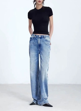 进口Bossa土耳其面料牛仔裤！轻奢高品质雪花蓝直筒阔腿裤6010