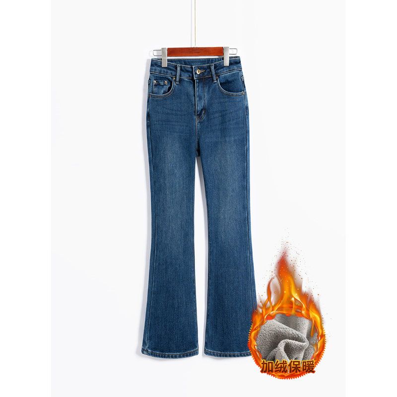 复古蓝冬季加绒八分牛仔裤