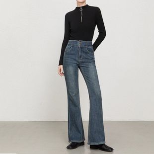 2025冬加绒加厚复古怀旧喇叭裤 女8062 高腰刺绣丰臀微喇牛仔裤