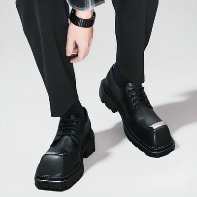 夏季青年方头德比鞋增高个性休闲