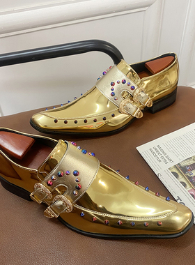 黄金切尔西尖头皮鞋2025抖音爆款皮小浪蓝色妖姬透气潮流战靴男鞋