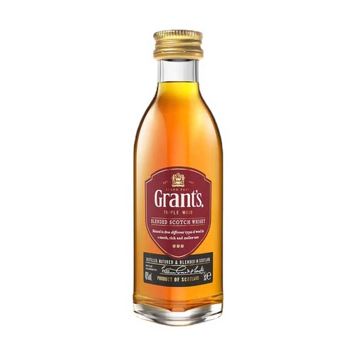 Grants格兰苏格兰威士忌50ml调酒鸡尾酒小瓶装洋酒小酒版酒伴基酒