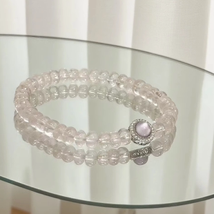 天然水晶多宝手链S925纯银粉镶玉髓润透粉水晶粉晶算盘珠盘珠手串