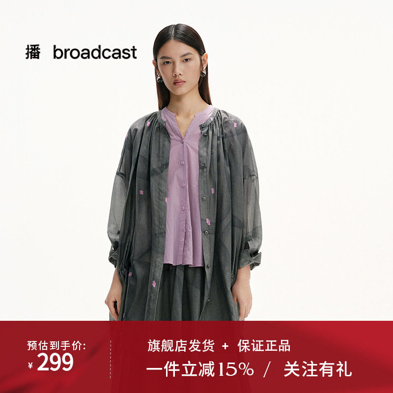 播商场同款印花雪纺宽松长袖衬衫女25新款夏日轻薄上衣BDS2CD2002