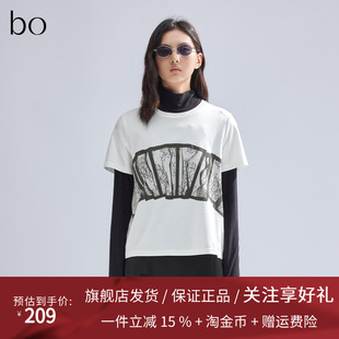 播黑标系列蕾丝印花短袖t恤女商场同款夏热辣上衣BDR1YD2127