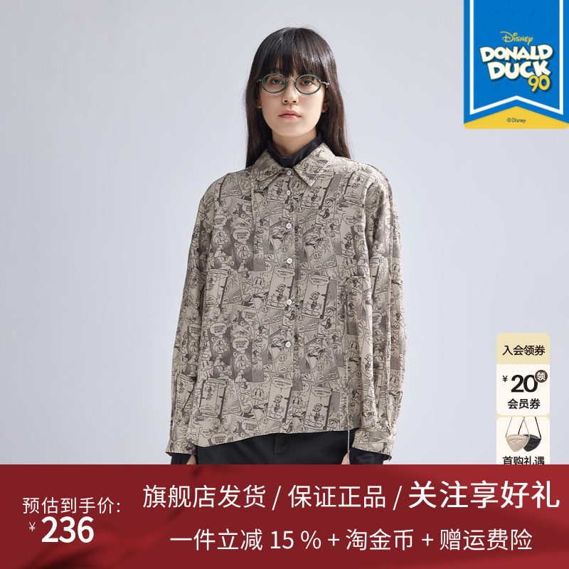 播迪士尼唐老鸭联名系列商场同款复古时髦翻领花衬衫BDR1CD0249