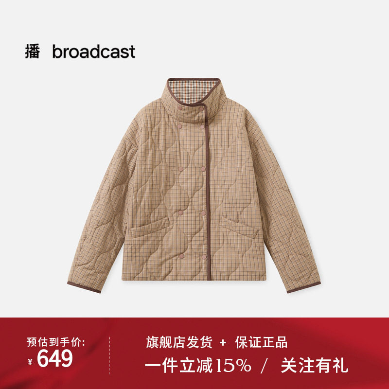 播休闲宽松立领棉衣女25秋冬新款保暖格纹外套上衣DDS4PD5212