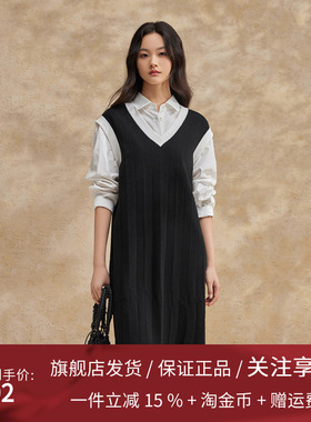 播无袖连衣裙女2024春夏新款宽松时髦v领学院风直筒裙DDR2LD5760