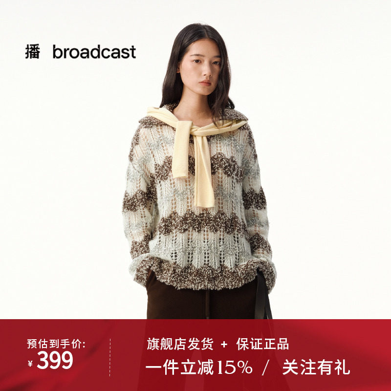 播撞色宽松气质通勤针织衫25秋冬新款休闲套头毛衣DDS4SD5207