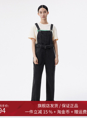 播2022秋季新款可调节收腰直筒裤型黑色背带牛仔裤女DDP4KD4606
