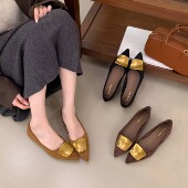 2025秋季 女金属扣浅口软底瓢鞋 尖头新款 浅口小众复古绒面尖头单鞋