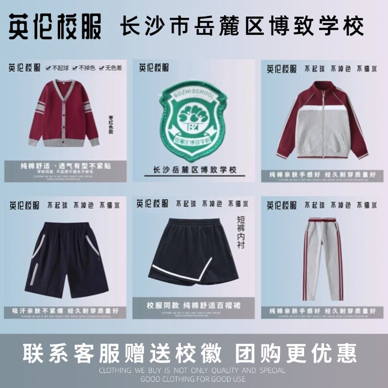 长沙岳麓区博致学校 博才拓维 学生运动服上衣长裤英伦针织衫棉服