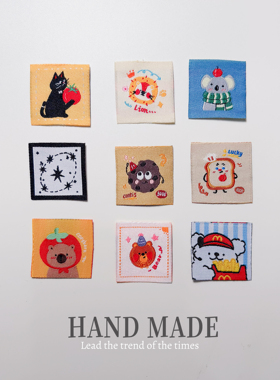 卡通可爱布标迷你标签手工DI织唛Y手作小熊小狗包包标签补丁布贴