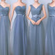 姐妹团大合唱宴会主持毕业演出服灰蓝色伴娘礼服 伴娘礼服2025新款