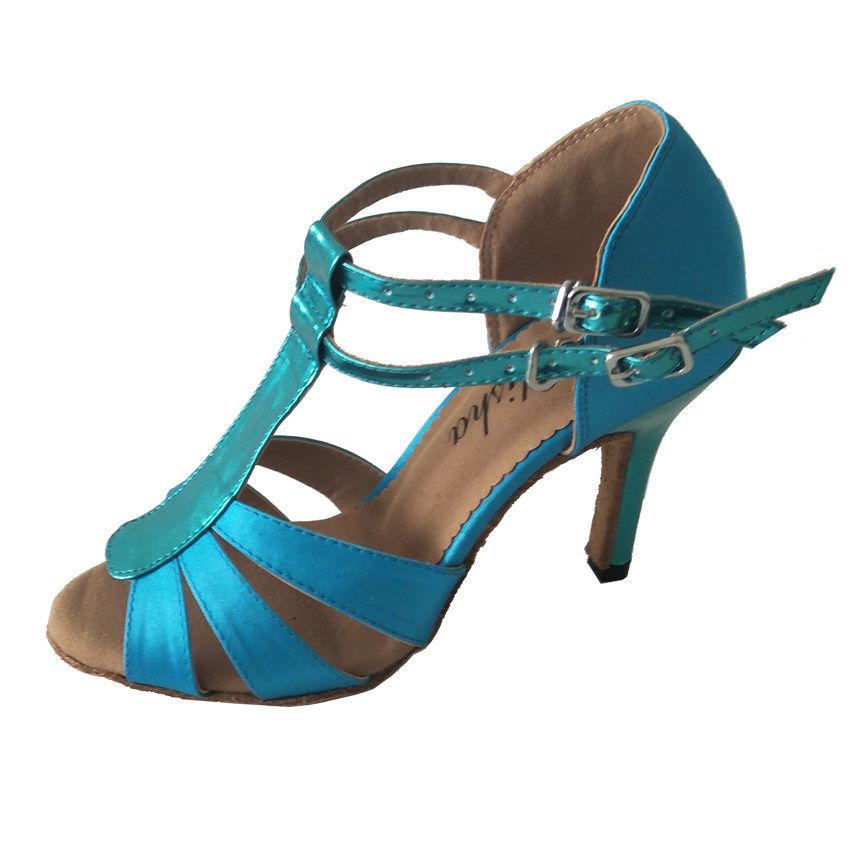 专业拉丁舞鞋 国标学生成人上课表演 摩登交谊 蓝色软底室内 定制