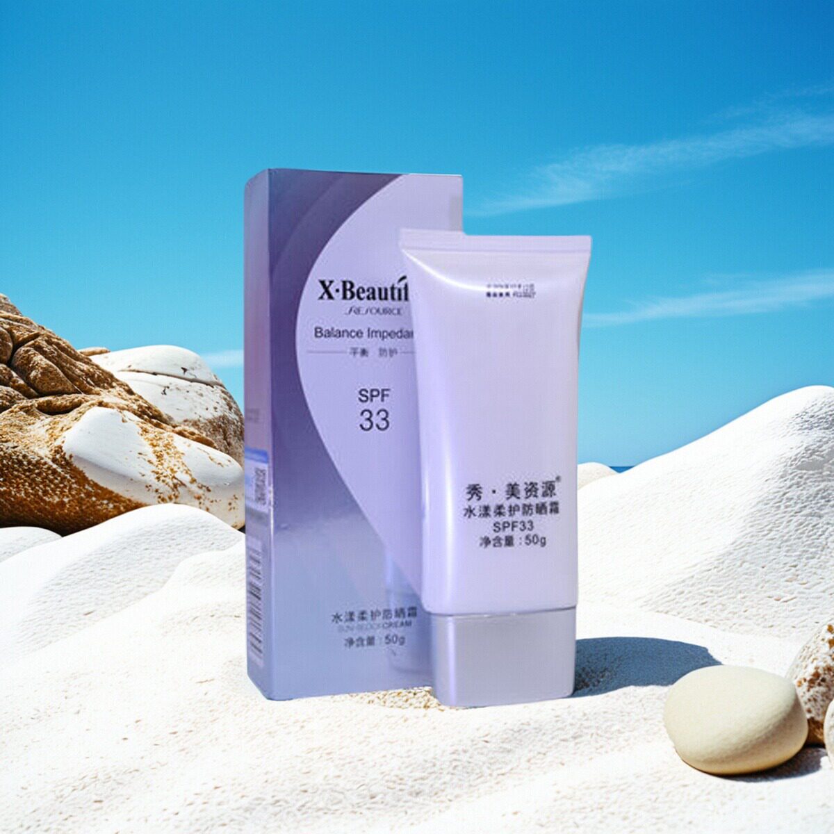 秀美资源防晒霜SPF33水漾柔护防晒50g清爽-27年2月好日期