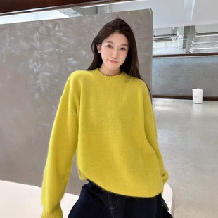 欧洲站2025秋冬欧货圆领慵懒松弛感软糯亲肤绵羊毛针织衫 毛衣 大版