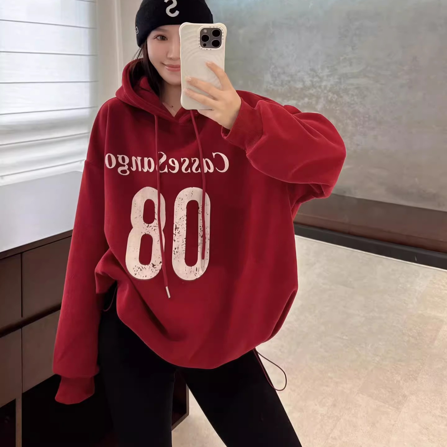 数字字母印花套头港味休闲卫衣女