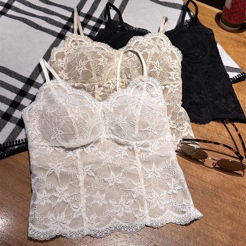底法式蕾丝钩花胸垫一体美背潮