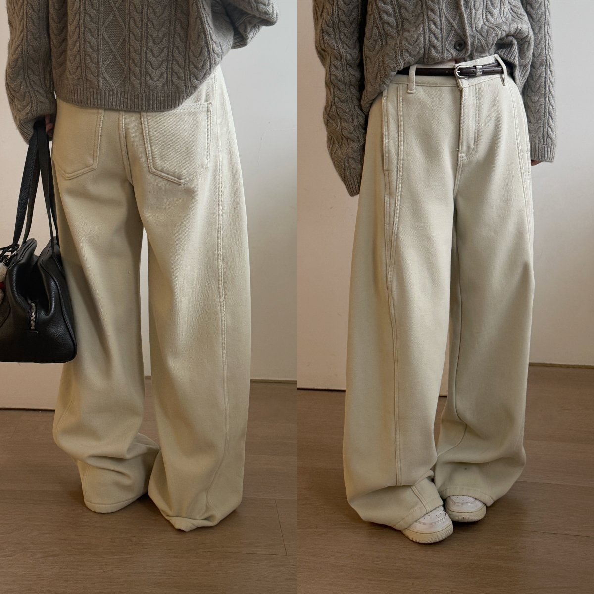 欧洲站2025冬季高腰慵懒口袋侧压线直筒百搭加绒休闲牛仔裤长裤潮