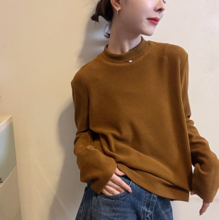 欧洲站2025冬季 T恤上衣潮 加厚立领烫钻一粒扣保暖舒适德绒打底衫