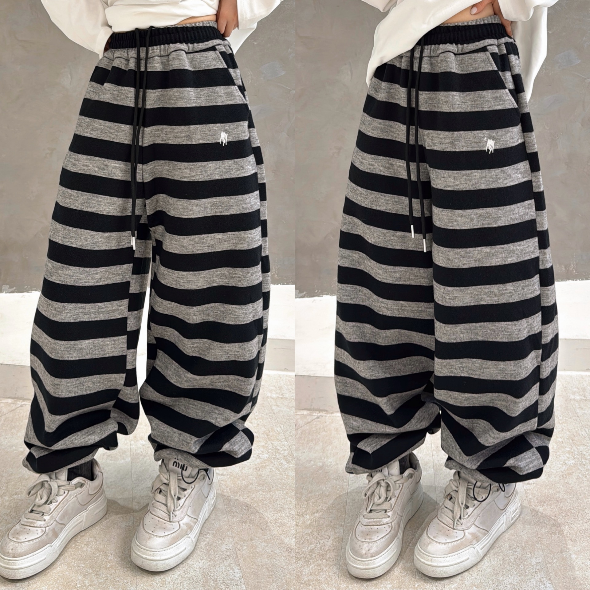 口袋刺绣加厚一体绒休闲卫裤潮