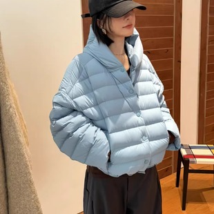 欧洲站2025秋季连帽单排按扣落肩下摆抽绳短款显瘦时髦羽绒服外套