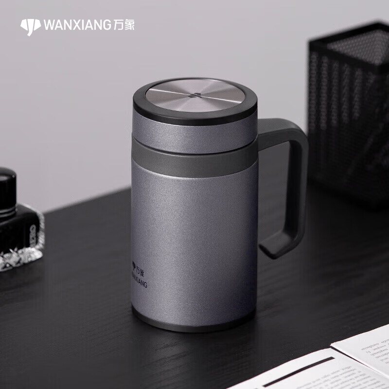 万象316不锈钢办公室保温杯男士高档商务泡茶水杯带手柄滤网500ml