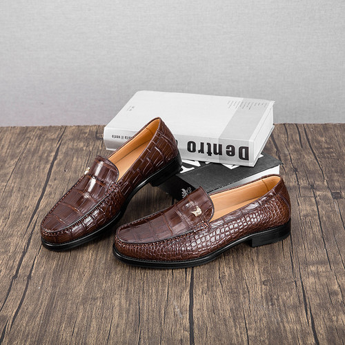 泰国进口鳄鱼皮男鞋一脚蹬正装商务皮鞋真皮底固特异套脚男士皮鞋
