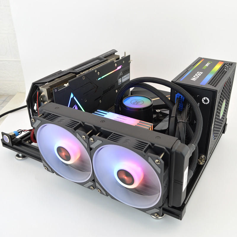 开放式电脑机箱平放/卧式双显卡测试用DIY铝材框架组装台式机箱WS_虎窝淘