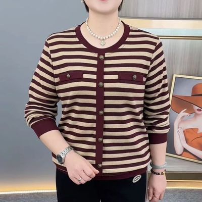 德绒  女士长袖新款妈妈中年宽松高档小衫中年人女士t恤长袖