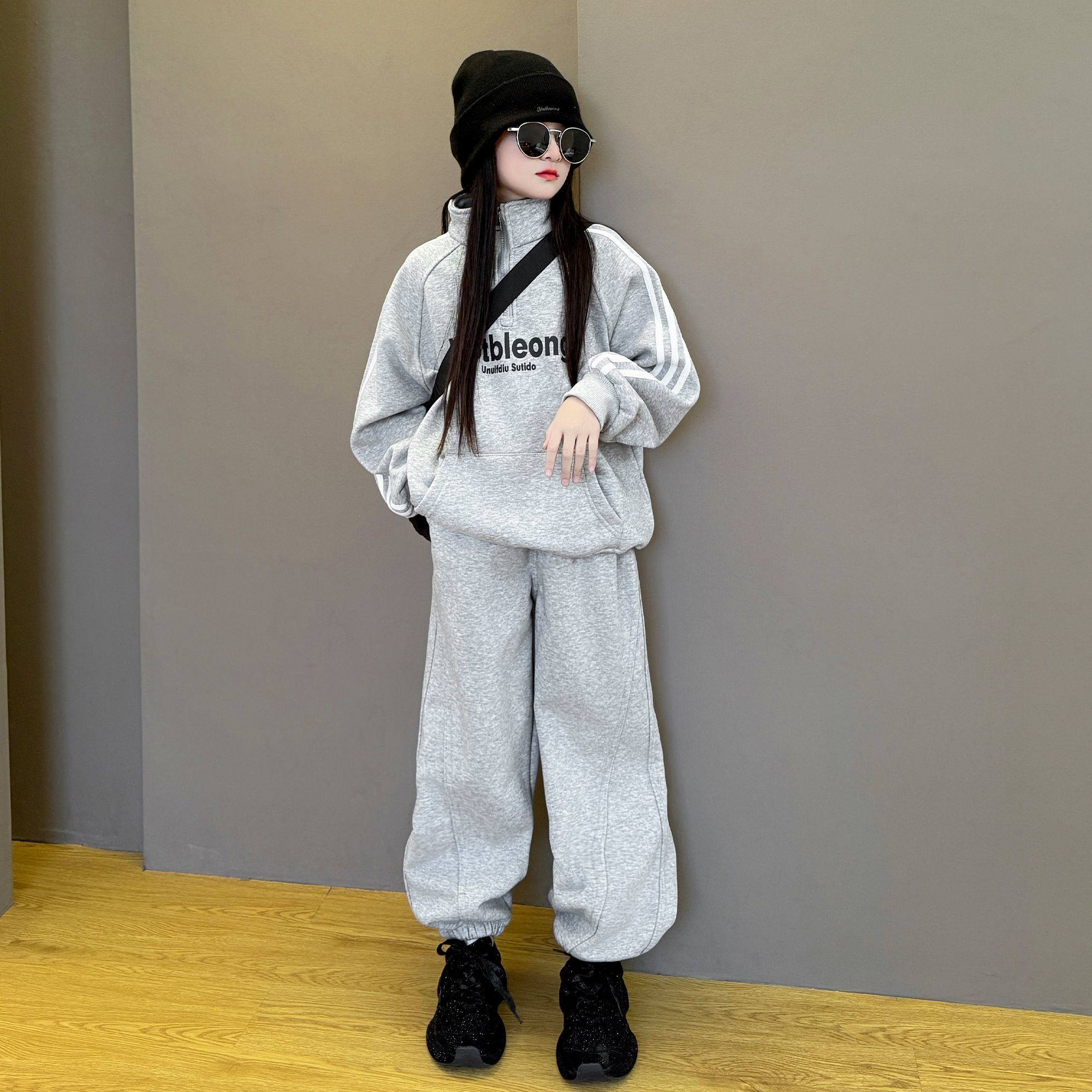 ABC女童2025新款儿童秋冬季新品韩版时尚半拉链加绒卫衣一体绒套,童装/婴儿装/亲子装,儿童运动套装,淘宝优惠券,粉丝福利购,淘宝优惠卷