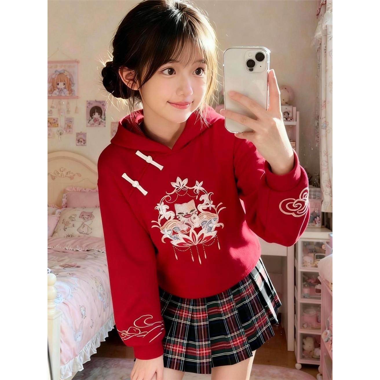 ABC小个子盘扣汉元素卫衣女童新年衣服套装过年红色国风马面裙两,童装/婴儿装/亲子装,儿童运动套装,淘宝优惠券,粉丝福利购,淘宝优惠卷