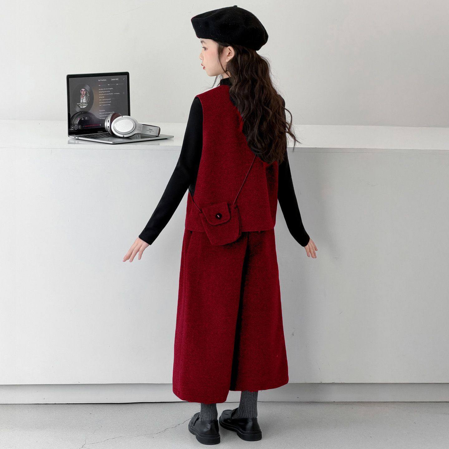 ABC女童毛呢马甲阔腿裤套装秋冬时髦打底衫三件套女孩子气质年服,童装/婴儿装/亲子装,儿童运动套装,淘宝优惠券,粉丝福利购,淘宝优惠卷