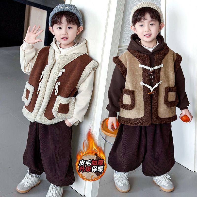 ABC儿童马甲套装2025冬季新款韩版男童保暖加绒加厚宝宝卫衣三件,童装/婴儿装/亲子装,儿童运动套装,淘宝优惠券,粉丝福利购,淘宝优惠卷