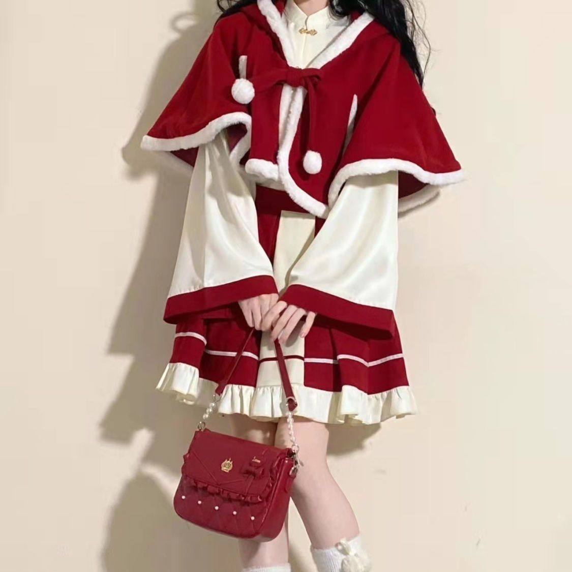 ABC秋冬套装女学生宽松连帽斗篷披肩+长袖内搭衬衫+拼接半身裙三,女装/女士精品,时尚套装,淘宝优惠券,粉丝福利购,淘宝优惠卷