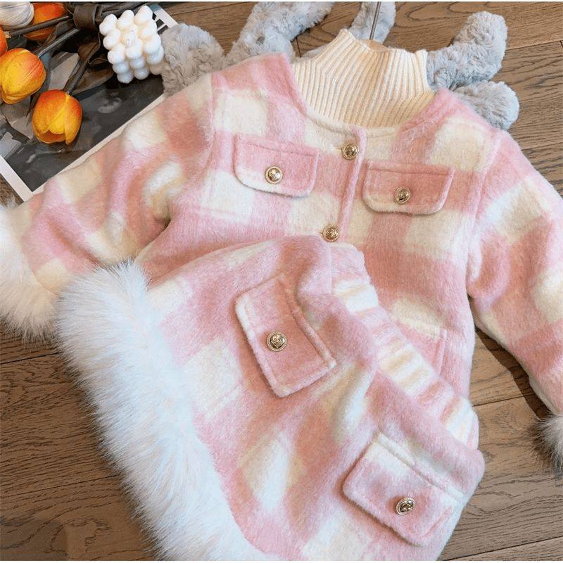 ABC2025韩版女童小香风套装冬季新款格子复古毛边外套半身裙两件,女装/女士精品,时尚套装,淘宝优惠券,粉丝福利购,淘宝优惠卷