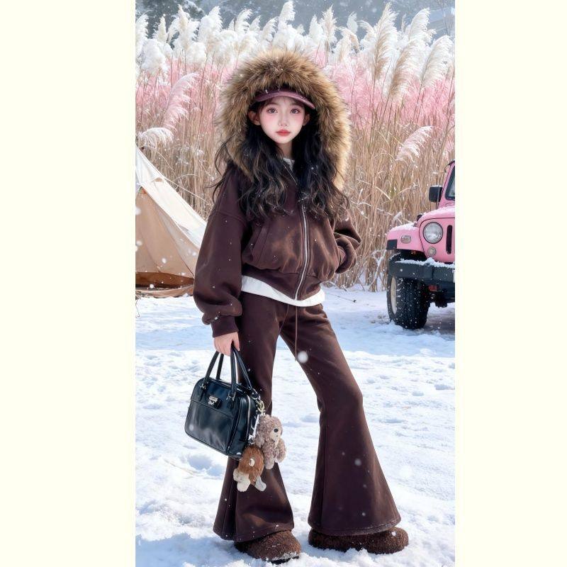 ABC女童加绒外套套装冬装2025新款女孩大童加厚卫衣喇叭裤运动两,童装/婴儿装/亲子装,儿童运动套装,淘宝优惠券,粉丝福利购,淘宝优惠卷