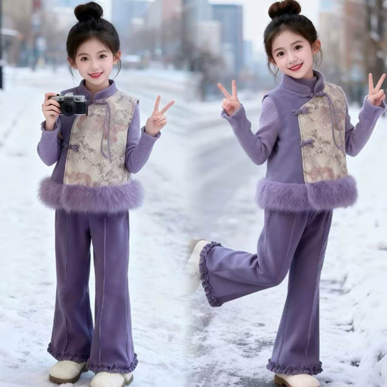 ABC女童新中式套装2025新款儿童洋气国风马甲女孩冬装加绒加厚三,童装/婴儿装/亲子装,儿童运动套装,淘宝优惠券,粉丝福利购,淘宝优惠卷