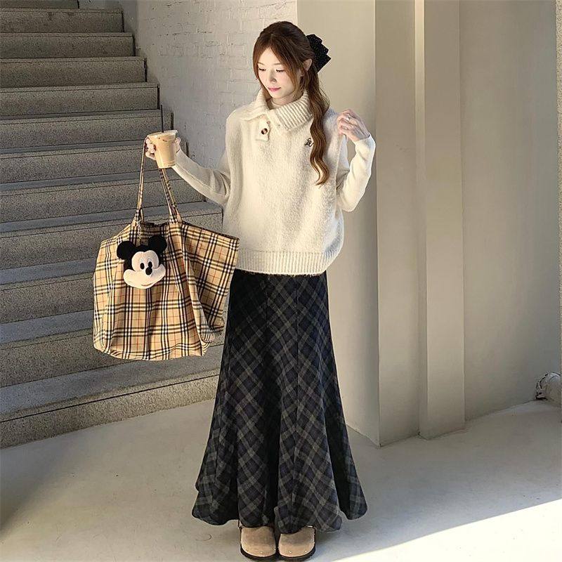 ABC秋冬穿搭一整套甜美温柔风高领针织马甲毛衣女格纹半身裙打底,女装/女士精品,时尚套装,淘宝优惠券,粉丝福利购,淘宝优惠卷
