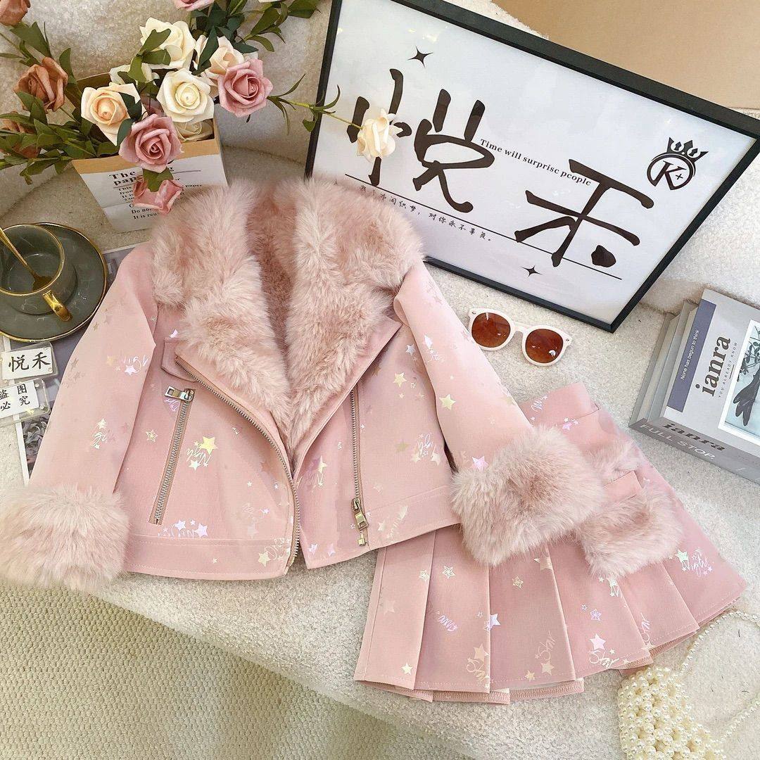 ABC女童冬款套装2025新款儿童皮衣外套冬季韩版加厚夹克百褶裙两,童装/婴儿装/亲子装,儿童运动套装,淘宝优惠券,粉丝福利购,淘宝优惠卷